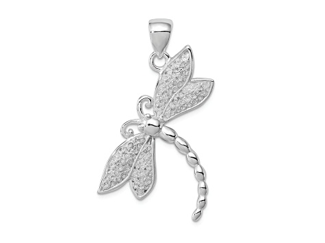 Rhodium Over Sterling Silver Polished and Textured Dragonfly Pendant
