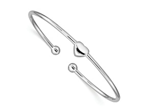 Rhodium Over Sterling Silver Heart Cuff Bangle