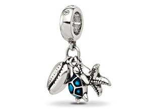 Sterling Silver Enamel Turtle, Shell and Starfish Dangle Bead