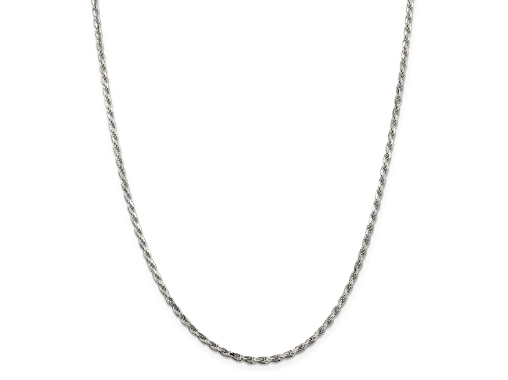 Rhodium Over Sterling Silver 2.5mm Diamond-cut Rope Chain