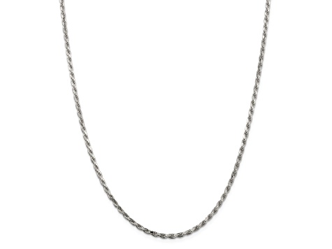 Rhodium Over Sterling Silver 2.5mm Diamond-cut Rope Chain