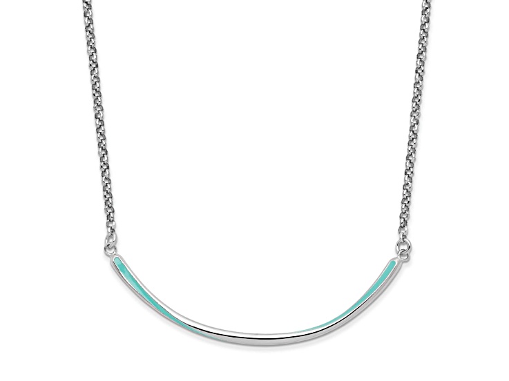 Rhodium Over Sterling Silver Aqua Enameled Circle Station Rolo Link 35 ...