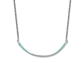 Rhodium Over Sterling Silver Aqua Enameled Circle Station Rolo Link 35 Inch Necklace