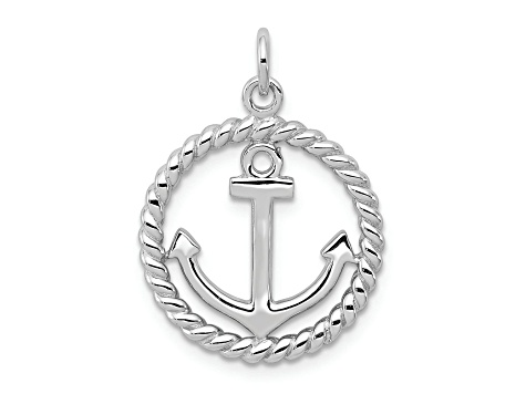 Rhodium Over Sterling Silver Anchor Pendant