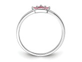 Rhodium Over Sterling Silver Polished Pink Enamel Crown Children's Ring