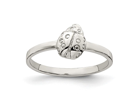 Rhodium Over Sterling Silver Polished Ladybug Children's Ring