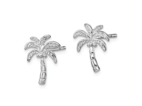 Rhodium Over Sterling Silver Polished Palm Tree Post Earrings