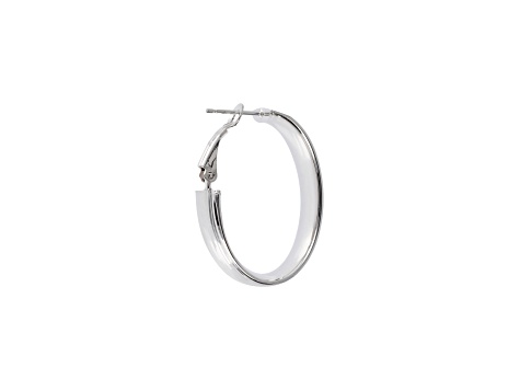 Sterling Silver Diamond Cut Oval Hoop Earrings with Omega Back