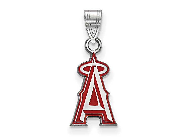 Rhodium Over Sterling Silver MLB Los Angeles Angels LogoArt Enameled Pendant