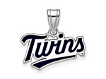 Rhodium Over Sterling Silver MLB Minnesota Twins LogoArt Enameled Pendant