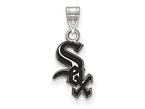 Rhodium Over Sterling Silver MLB Chicago White Sox LogoArt Enameled Pendant