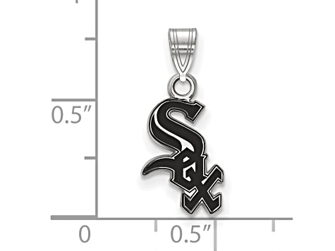 Rhodium Over Sterling Silver MLB Chicago White Sox LogoArt Enameled Pendant