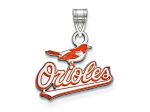 Rhodium Over Sterling Silver MLB Baltimore Orioles LogoArt Enameled Pendant