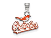 Rhodium Over Sterling Silver MLB Baltimore Orioles LogoArt Enameled Pendant