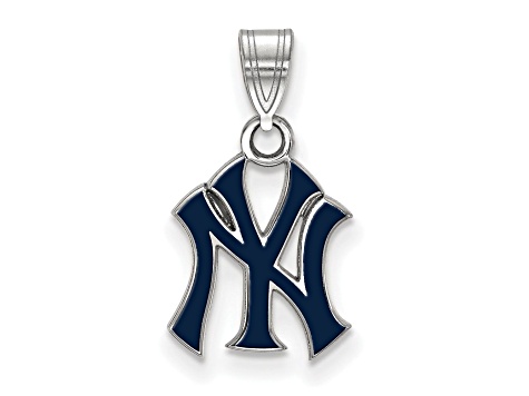 Rhodium Over Sterling Silver MLB New York Yankees LogoArt Enameled Pendant