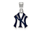 Rhodium Over Sterling Silver MLB New York Yankees LogoArt Enameled Pendant