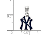Rhodium Over Sterling Silver MLB New York Yankees LogoArt Enameled Pendant