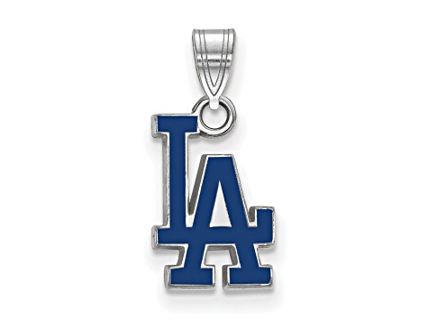 Rhodium Over Sterling Silver MLB Los Angeles Dodgers LogoArt Enameled Pendant