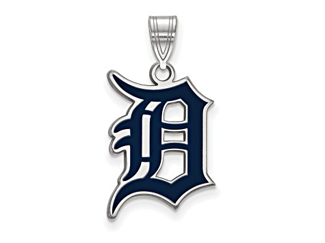 Rhodium Over Sterling Silver MLB Detroit Tigers LogoArt Enameled Pendant