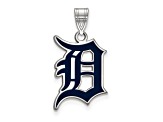 Rhodium Over Sterling Silver MLB Detroit Tigers LogoArt Enameled Pendant