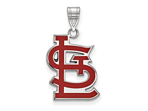 Rhodium Over Sterling Silver MLB St. Louis Cardinals LogoArt Enameled Pendant