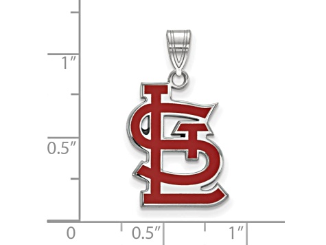 Rhodium Over Sterling Silver MLB St. Louis Cardinals LogoArt Enameled Pendant