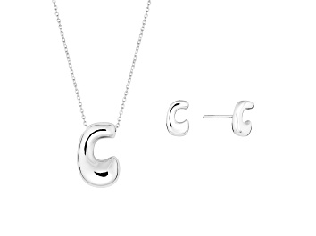 Picture of Fine Silver Plating Over Brass Bubble Initial "C" Jewelry Set