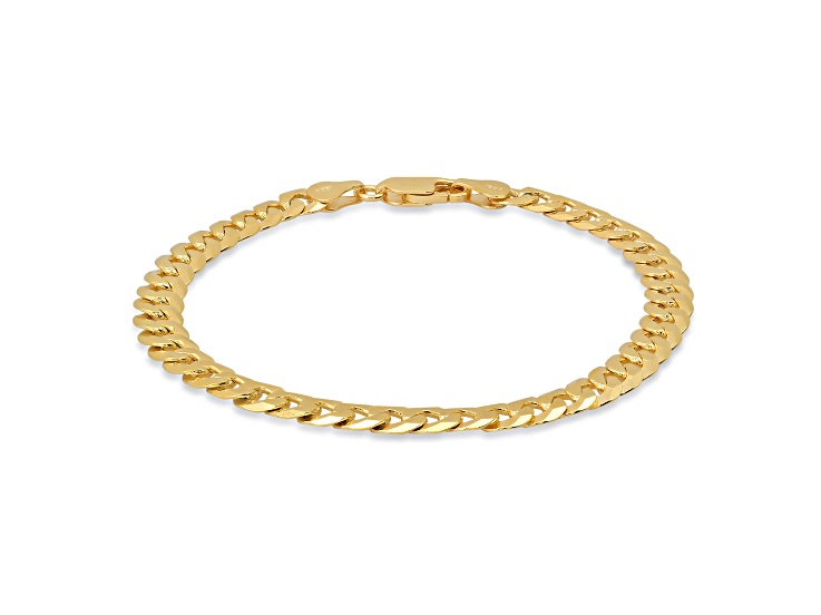 Unisex 14K Yellow Gold Over Sterling Silver Diamond Cut Curb Link Bracelet