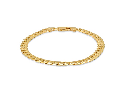 Unisex 14K Yellow Gold Over Sterling Silver Diamond Cut Curb Link Bracelet