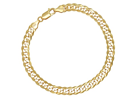 Unisex 14K Yellow Gold Over Sterling Silver Diamond Cut Curb Link Bracelet