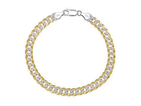 Unisex 18K Two-tone Gold Over Sterling Silver Diamond Cut Curb Link Bracelet