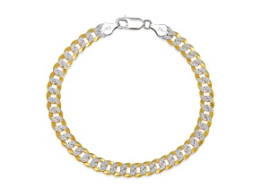Unisex 18K Two-tone Gold Over Sterling Silver Diamond Cut Curb Link Bracelet