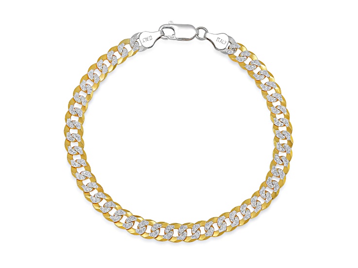 Unisex 18K Two-tone Gold Over Sterling Silver Diamond Cut Curb Link Bracelet