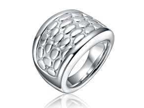 Rhodium Plated over Sterling Silver Textured Pattern Ring