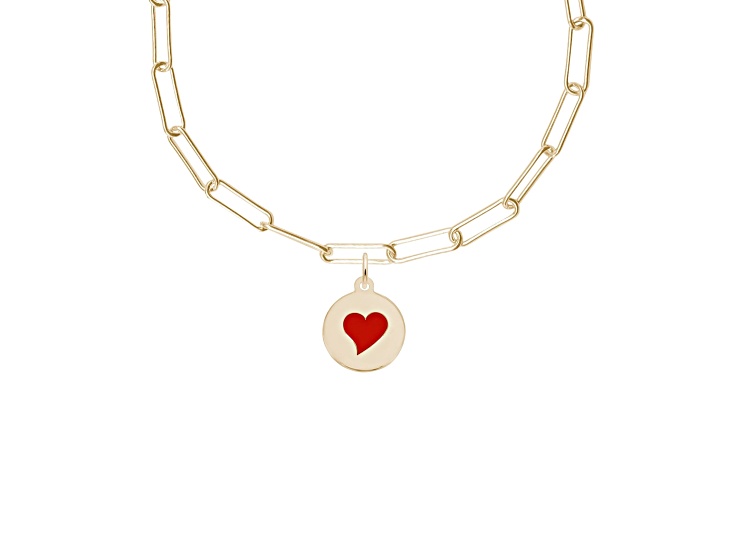 22K Gold Over Sterling Silver Painted Initial Disc Heart Necklace Set 18 in
