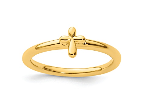 Sterling Silver Stackable Expressions Gold-plated Cross Ring