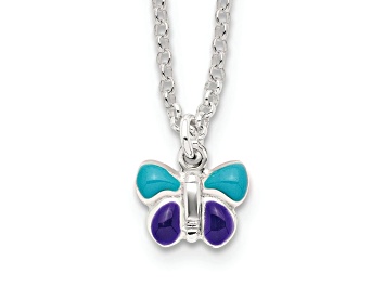 Picture of Sterling Silver Polished Enameled Butterfly with 1.5-inch Extension Children's Necklace