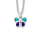 Sterling Silver Polished Enameled Butterfly with 1.5-inch Extension Children's Necklace