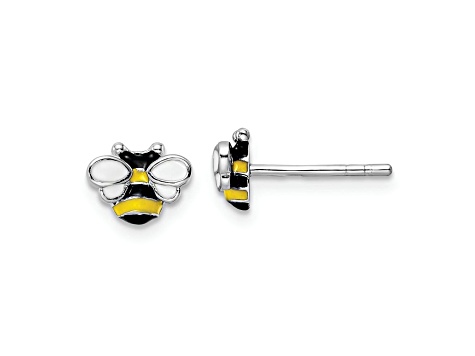 Rhodium Over Sterling Silver Enamel Bumblebee Children's Post Earrings