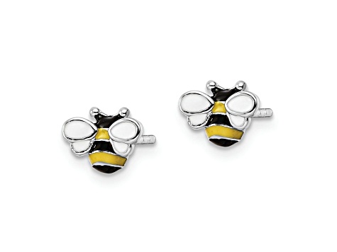 Rhodium Over Sterling Silver Enamel Bumblebee Children's Post Earrings