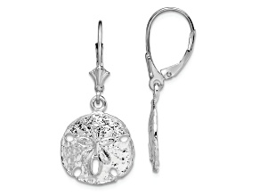 Rhodium Over Sterling Silver Polished Sand Dollar Leverback Earrings