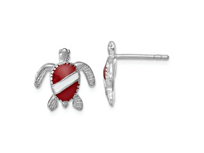 Rhodium Over Sterling Silver Enameled Dive Flag Turtle Post Earrings
