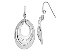 Rhodium Over Sterling Silver Polished and Brushed Dangle Earrings