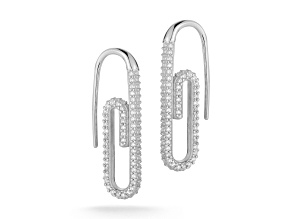 Sterling Statements Rhodium Over Sterling Silver Pave Paperclip Threader Earrings