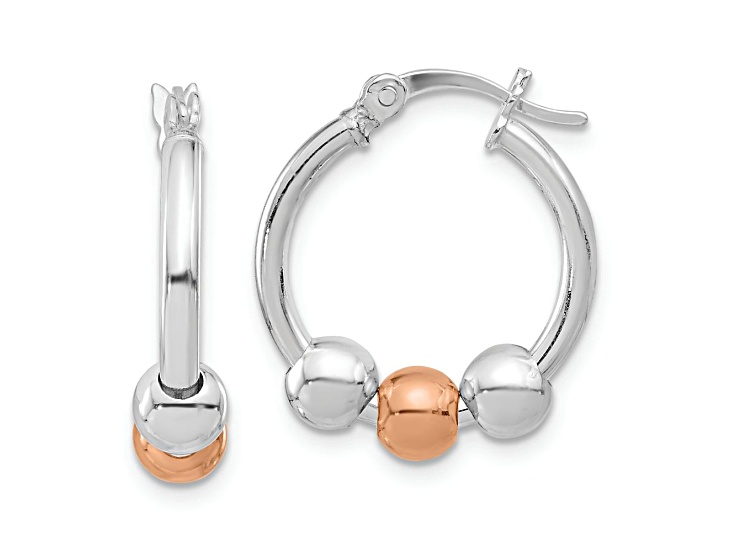 18K Rose Gold Over Sterling Silver 13/16" Moveable Beaded Hoop Earrings