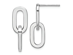 Rhodium Over Sterling Silver Polished Link Dangle Post Earrings