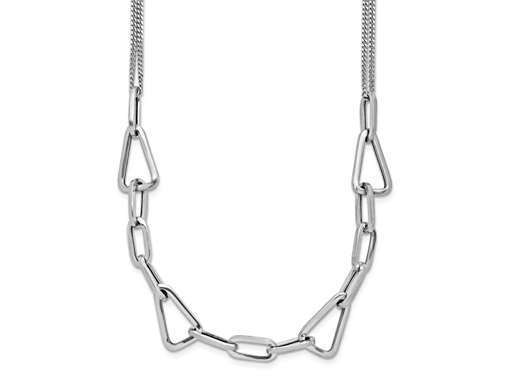 Rhodium Over Sterling Silver Polished Geometric 2-strand Curb Link 16 Inch Necklace