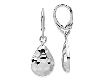 Picture of Rhodium Over Sterling Silver Polished Hammered Leverback Earrings