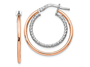 Picture of 18K Rose Gold Over Sterling Silver 1" Diamond-Cut Hoop Earrings