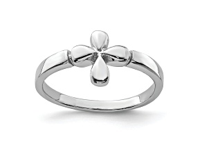 Rhodium Over Sterling Silver Child's Polished Cross Ring